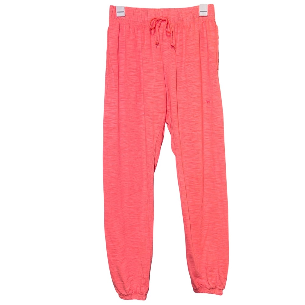 PINK Victoria's Secret Neon Coral Slub Knit Cotton Jogger Sweatpants Small